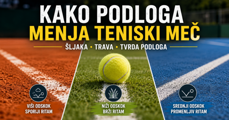 Teniska loptica na šljaci, travi i tvrdoj podlozi