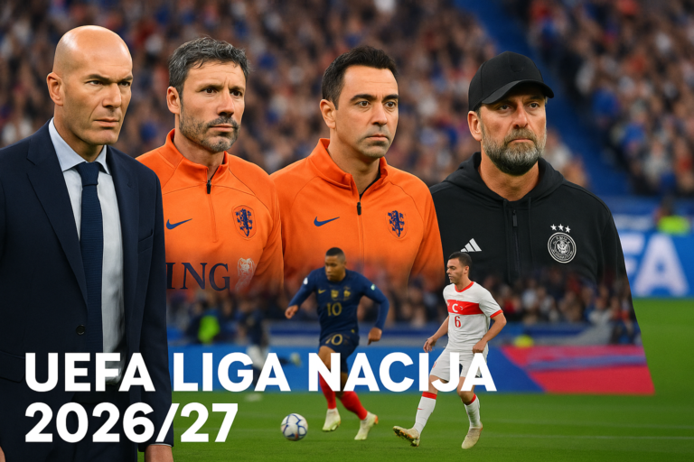 UEFA Liga nacija 2026/27 — featured slika za članak "UEFA Liga nacija 2026/27: debiji Zidana, van Bomela, Havijera i Klopa menjaju prvi prozor"
