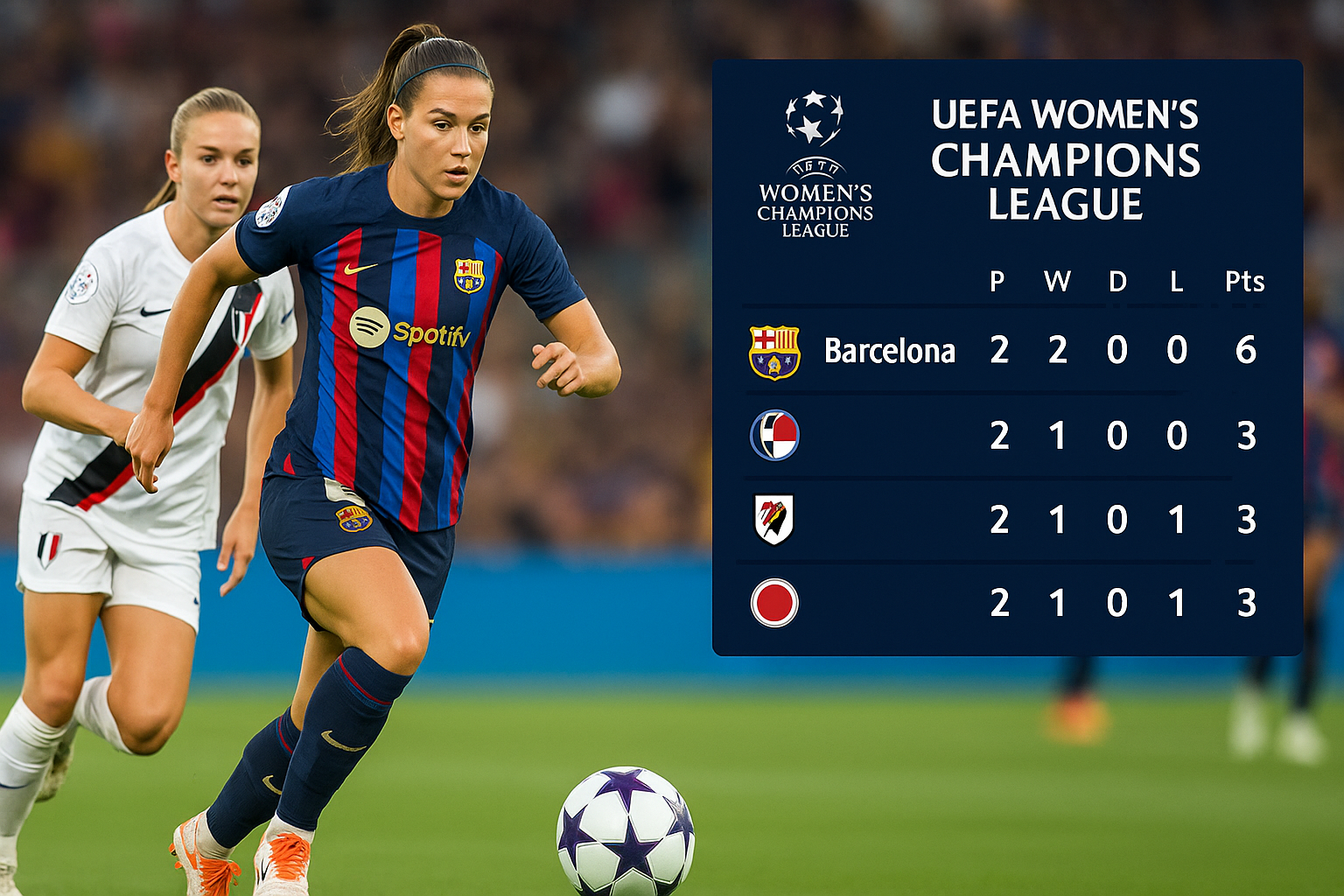 UEFA Women’s Champions League — featured slika za članak "UEFA Women’s Champions League: rana tabela posle 2. kola i zašto Barcelona već pravi razliku"